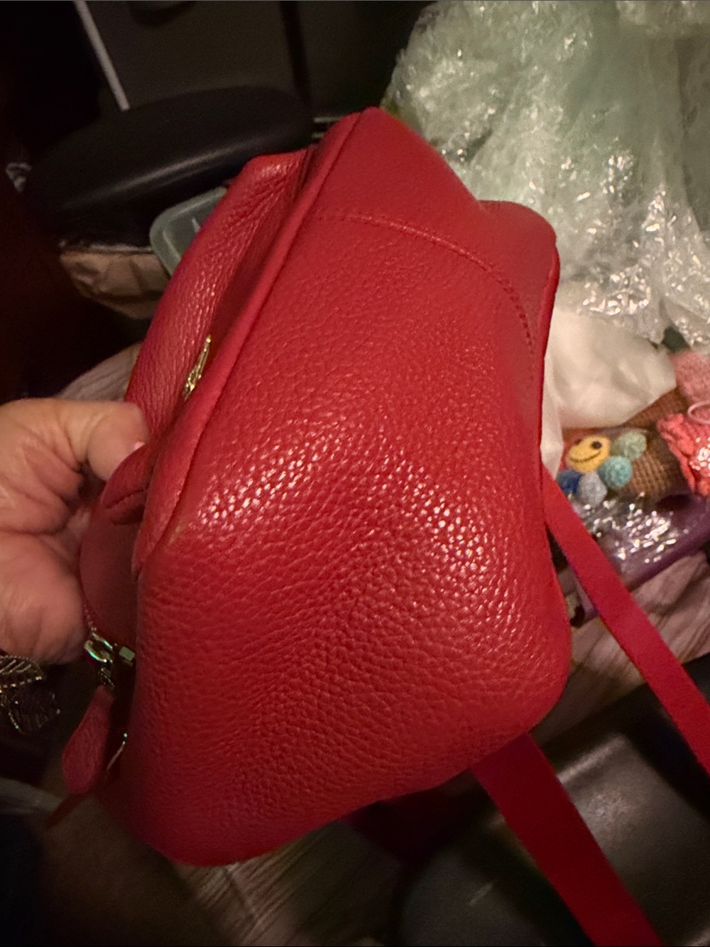 Coach Red Pebbled Leather Mini Backpack with Gold Hardware - Picture 6 of 7